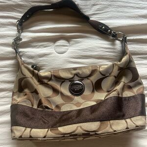 Coach Signature Brown and Tan Shoulder Bag